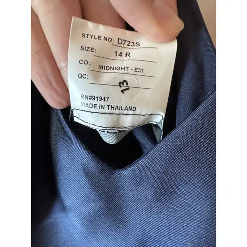 Alfred Sung Midnight Blue V Neck High Low Sleeveless Belted Satin Gown D723S 14R