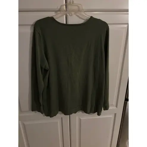 August Silk Olive Green Button Front Cardigan Sweater 1X Viscose Silk Blend