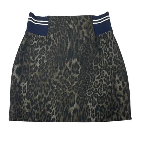 Sandro Paris Leopard Print Skirt Elastic Side Mini Skirt Brown Size 8