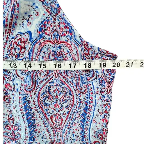 Saint Tropez West St Tropez West Tank Top Womens M Blue Red Paisley Floral Split Neck Summer Boho
