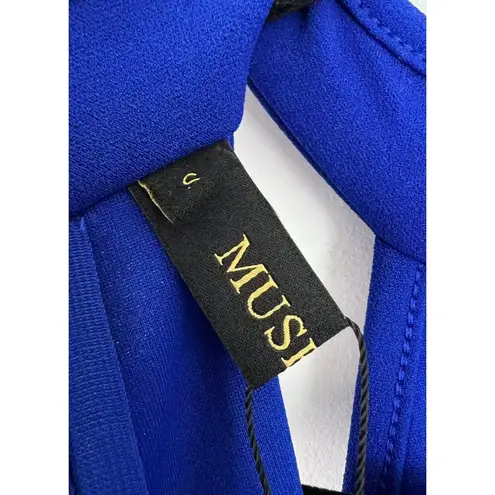 High Neck Formal Wedding Maxi Evening Prom Homecoming Dress Gown Small Blue