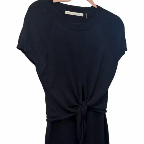 Susana Monaco Navy Tie-Front Sweater Dress Merino Wool Blend Size M