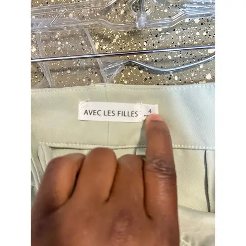 Avec Les Filles Green Cropped Wide Leg Career Dress Pants Womens Size 4