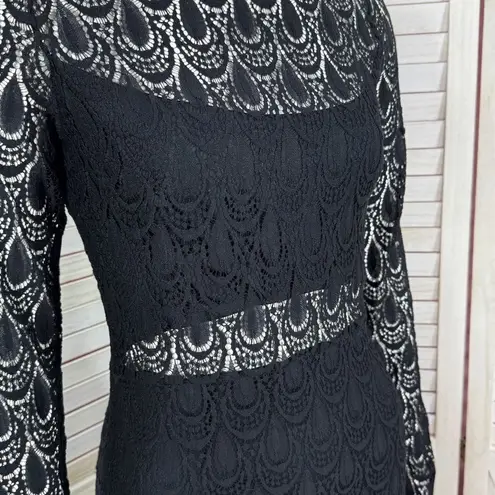 Bebe  Lace Overlay Bandeau‎ Pencil Dress Sheer Back Long Sleeve Black Medium