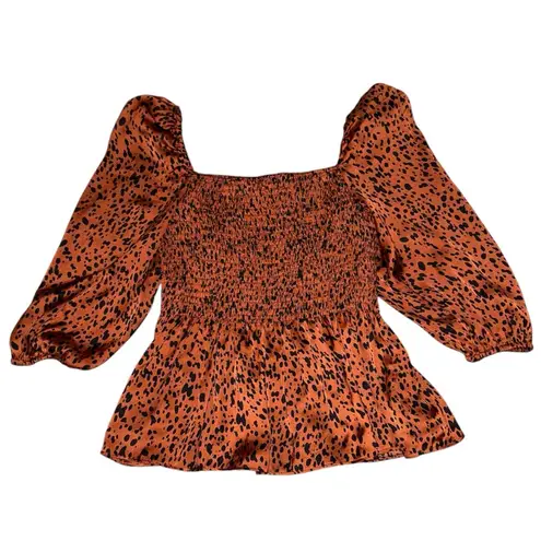 Buddy love brown black leopard print puff sleeve blouse women’s size small