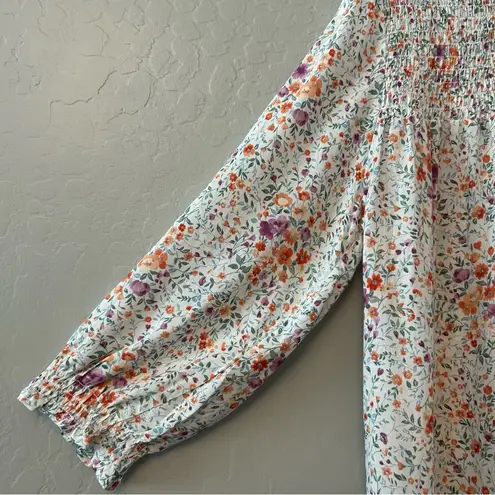 RACHEL Rachel Roy white multicolor tiny floral smocked long sleeve blouse large
