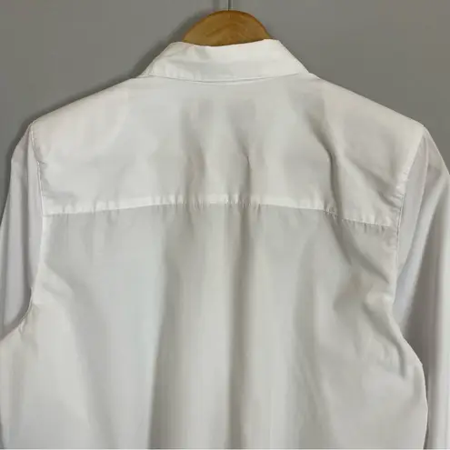 Vintage Floral Embroidered Shirt Long Sleeve Women White Size 14 Petite Blouse White