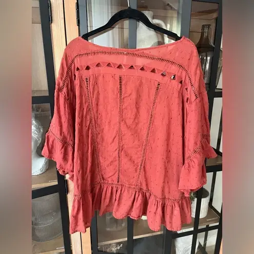 Free People  Top Babydoll Rust Beautiful Dreamer Blouse clay short sleeve flowy