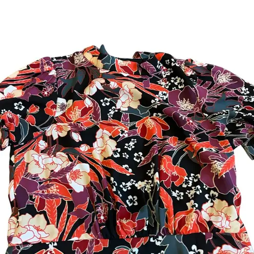 Julia Jordan Puff Sleeve Midi Dress Colorful Floral High Neck Size 4 Women's