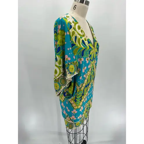 Trina Turk  Fontaine Swim Tunic Cover Up Sz XS Blue Green Pink Printed