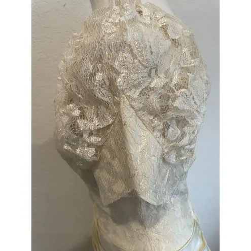 Made In USA Ivory Satin White Lace Dress Size 8 Vintage 1980s