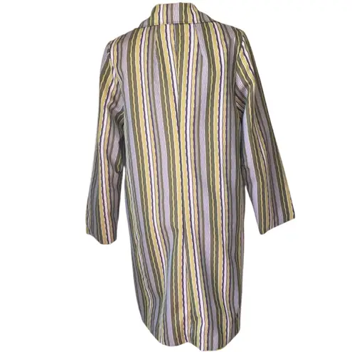 Vintage Jill Houser Green White Striped Trench Coat Size M