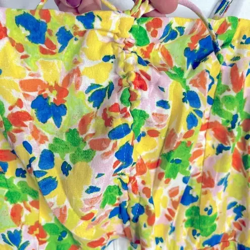 Sky to Moon Floral Print Sun Dress Spaghetti Strap Front Slits NEW Size M Yellow Size M