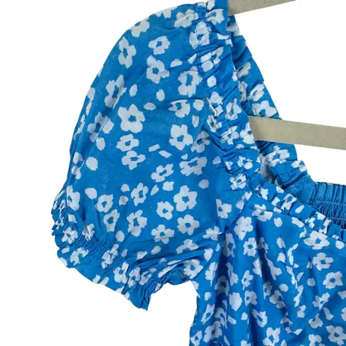 Gap  NWT 100% Cotton Blue White Floral Short Puff Sleeve Crop Top Size XS