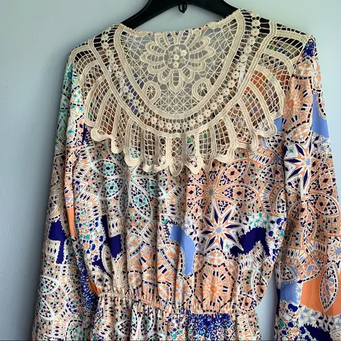 DR2 Patchwork Boho Crochet Long Sleeve Romper White