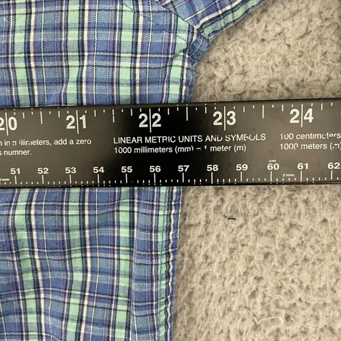 Looney Tunes VTG Shirt Women L Blue Plaid Tweety 3/4 Sleeve Button Front