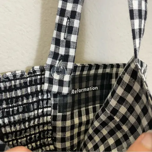 Reformation  Convertible Straps Linen Checked Plaid Bustier Crop Top Black Size 8