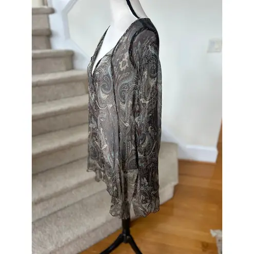 Karen Kane Y2K Brown Blue Paisley Sheer Metallic Boho Whimsygoth Fairy Blouse