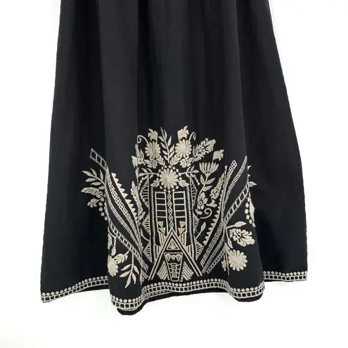 Johnny Was NWT Embroidered Linen Midi Skirt Black Cream XL