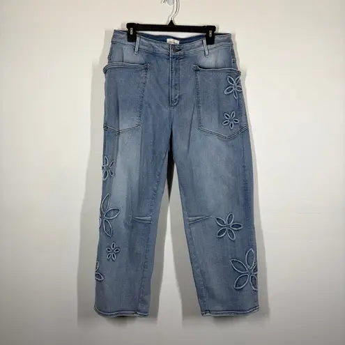 Driftwood Babara Barrel Floral Embroidered Jeans Size 14