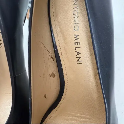 Antonio Melani  7M Black Leather Women's Pumps Shoes High Heels Pointed Toes