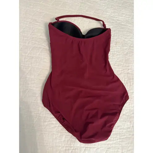 Profile by Gottex Ruched One Piece Swimsuit Red Laced Halter Size 10