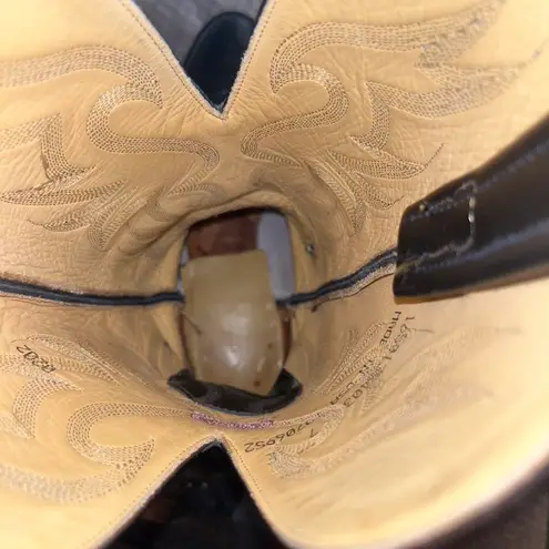 Vintage Nocona Cowboy Boots Black Leather Flame Stitch (Made in USA) Size 8.5