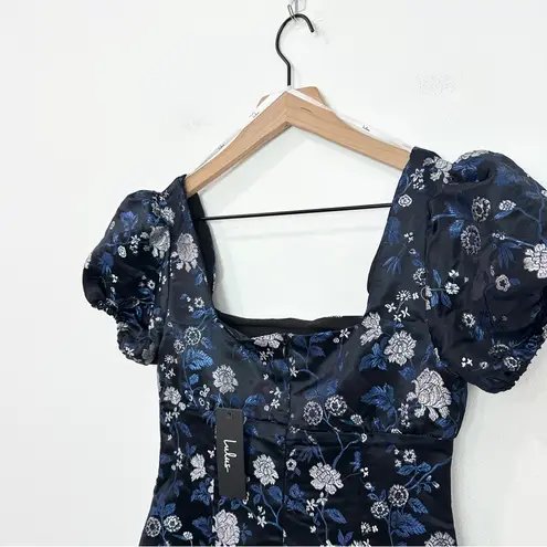 Lulu’s Dramatic Beauty Black Floral Jacquard Puff Sleeve Mini Dress NWT Size XS