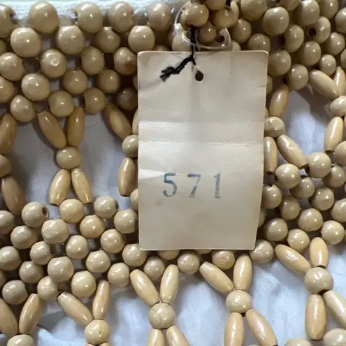 Vintage Magid Wooden Beaded Handbag Purse Tan