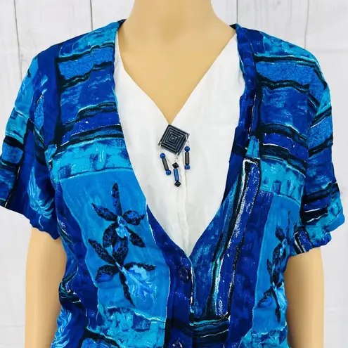 American Vintage Cascais of California (L)  Y2K Womens Blue Floral Blouse Top