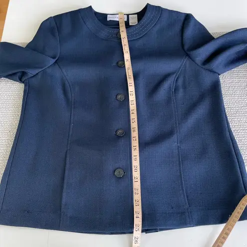 Vintage Alfred Dunner Minimalist Navy Blue Woven Swing Jacket Contrast Stitch Size 10