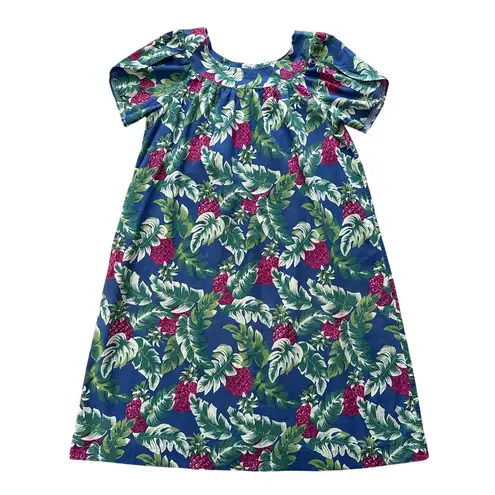 Vintage Hilo Hattie Hawaiian midi Dress Pineapple Print Cotton Large Green