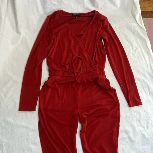 Gibsonlook Wrap Soft Luxe Stretchy Red Jogger Jumpsuit Size Small