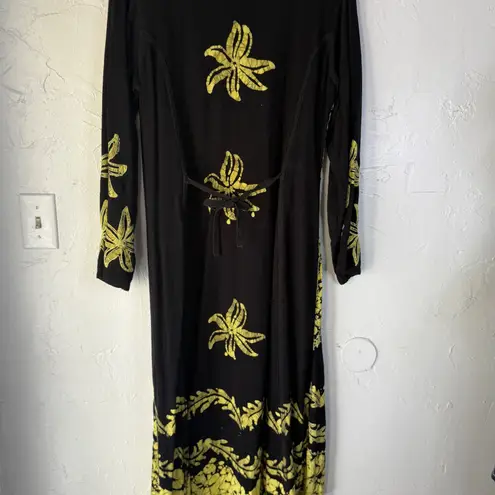 Black Floral Long Sleeve Maxi Dress India Viscose Lightweight Bohemian Casual M Size M