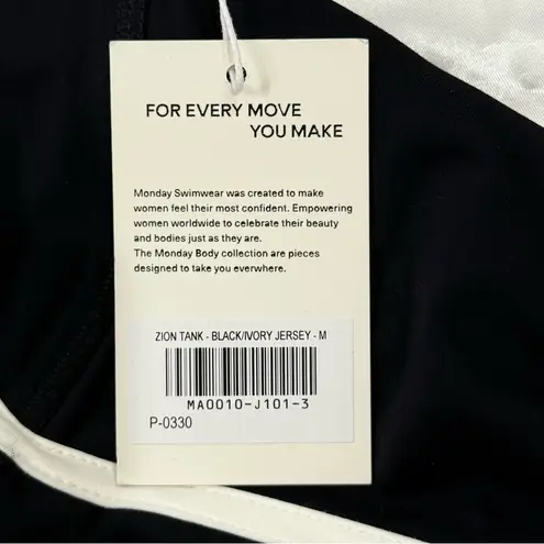 Monday Body Zion Tank Top Black Ivory Piping Medium Cropped Yoga Workout New