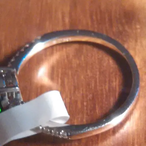 Green Chrome Diopside And White Zircon Sterling Silver Ring (Size 9)