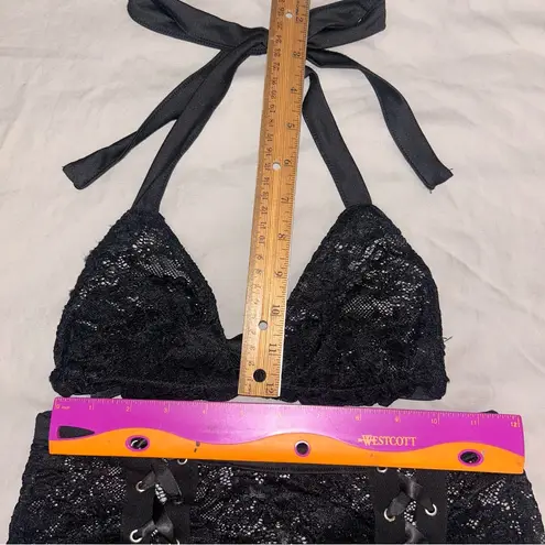 iHeartRaves Catch Me In The VIP, Black Lace Set Small, Mini Skirt & Triangle Top