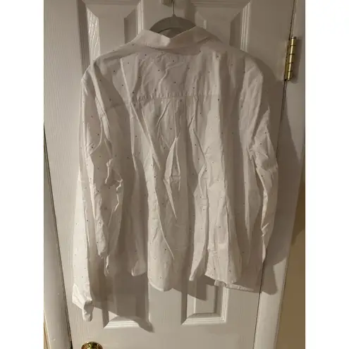 J.Crew Rhinestone White Button Down Shirt Blouse Size XL Long Sleeve New