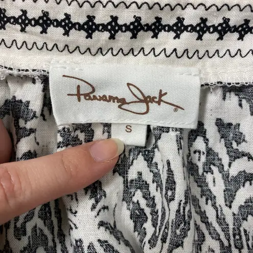 Panama Jack Black White Palm Tree Lace Trim Linen Blend Top Size S Prairie Boho