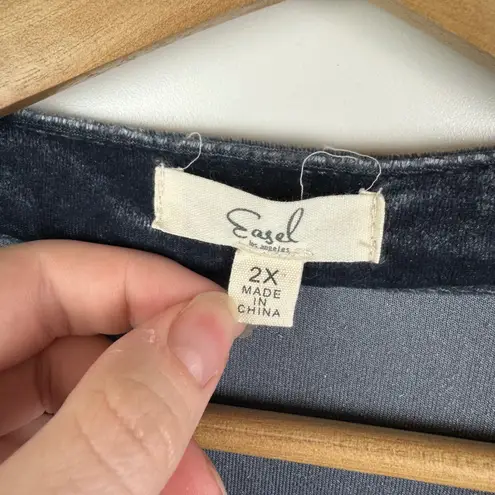 easel Velvet Tunic Top 2X Gray Long Sleeve Whimsigoth Boho Fall Comfy Relaxed