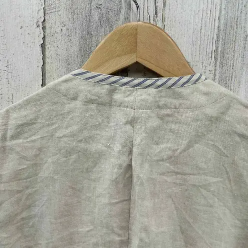 Lands' End Clasp Front Jacket 10P Tan Linen Pockets Nautical Coastal Grandma