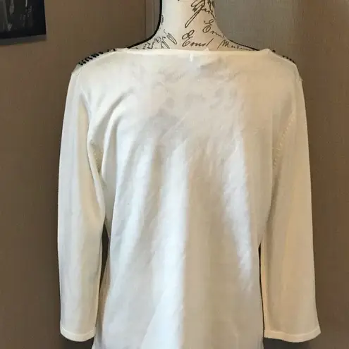 Requirements Large Cream Knit Blouse Black Gems