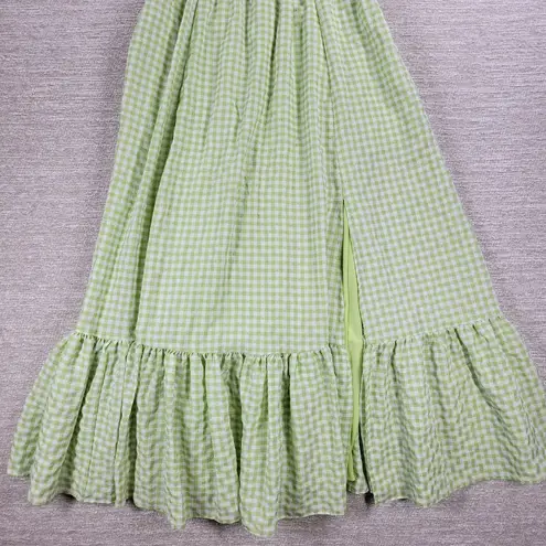 Taylor Gingham Dress Size 4 Green White Check Flounce Hem Slit Lined Cottagecore