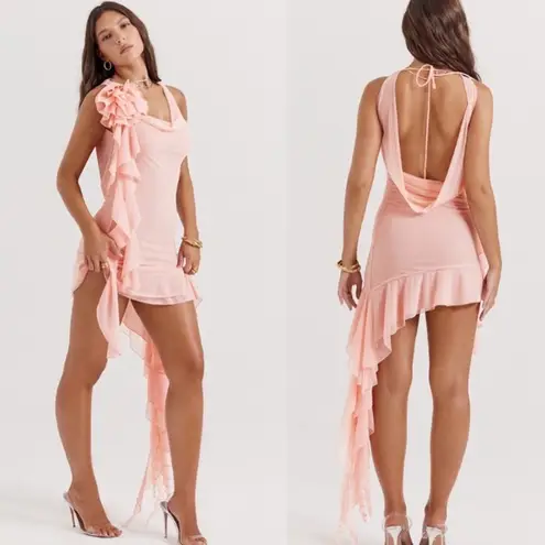 House Of CB  Charla SOFT APRICOT RUFFLE MINI DRESS NWOT size L