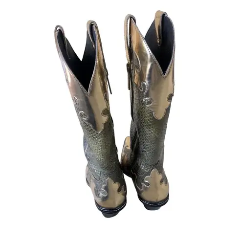 Donald Pliner Western Metallic Pitone Snake Leather Boot Shoe New $695 Sz 8.5 Gold