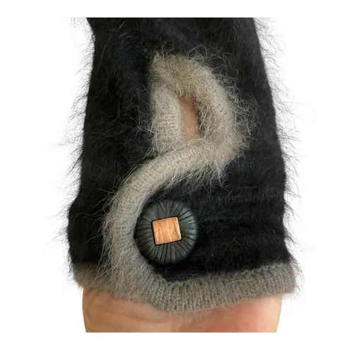 Venesha Vintage Angora Soft Black Cardigan Cozy Minimalist Boho Aesthetic Medium