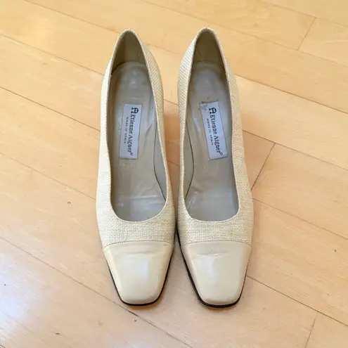 Etienne Aigner Vintage Cream Leather Raffia Pumps 8.5