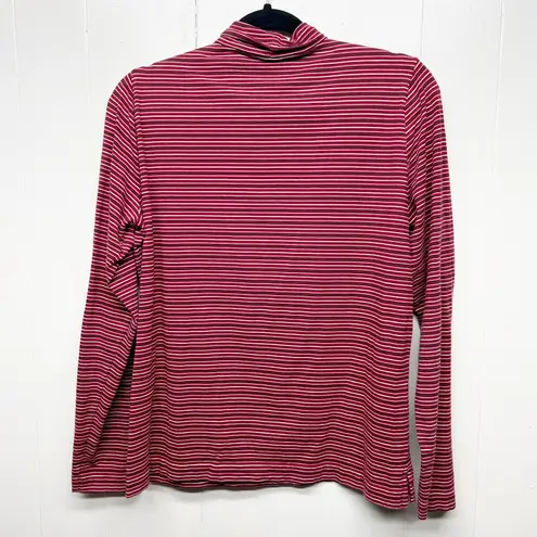 Wool Rich Striped Red Turtleneck Women's Long Sleeve Top Size Large Stretch