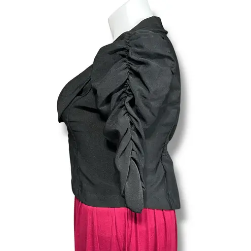 Urban Rose Y2K Womens Blazer Suit Jacket Cropped Ruched Puffed Sleeve Black Lar