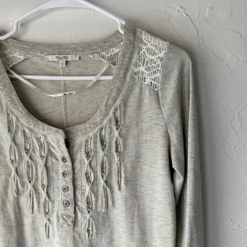 Miss Me ‎ Long Sleeve Top Crochet Detail Button Henley S Bling Y2k Western Grunge